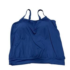 Lands End Womens Solid Navy Blue Tankini Swim Top Drape Banded 18DD Molded Cups